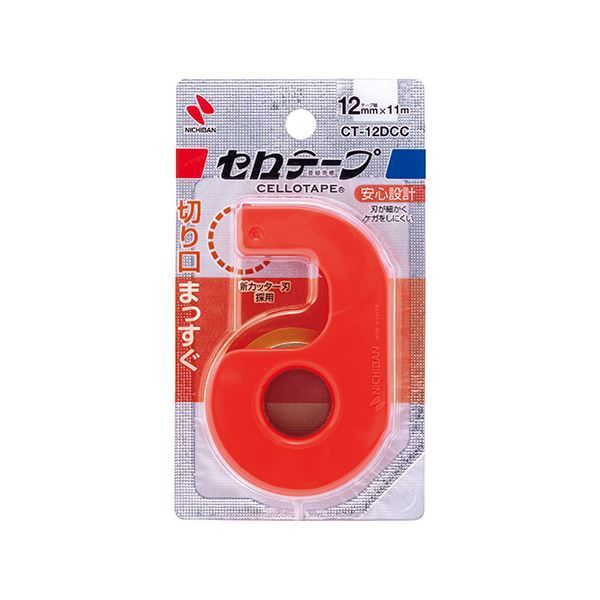 （まとめ） ニチバン 小巻セロテープカッター付 12mm クリムゾンレッド【×5