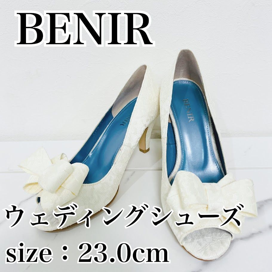 BENIR おもろ ウェディングシューズ ホワイト リボン付き オープントゥ