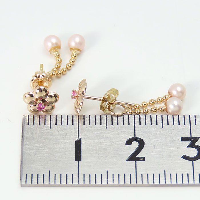 クレージュ】K18 両耳用 ピアス フラワー 花 パール付き 可愛い 揺れる