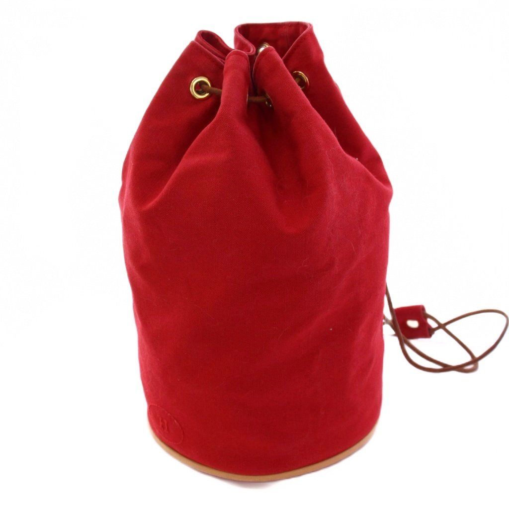 エルメス HERMES ポロションミミルPM 巾着バッグ ショルダーバッグ キャンバス Hロゴ 赤 レッド |BB OH