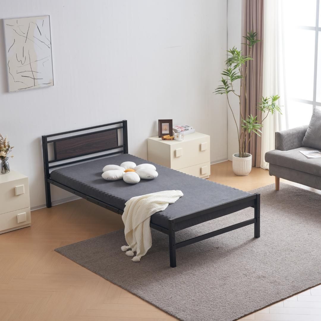 ホワイト】パイプベッド シングル ベッド 宮 三段階高さ調整可