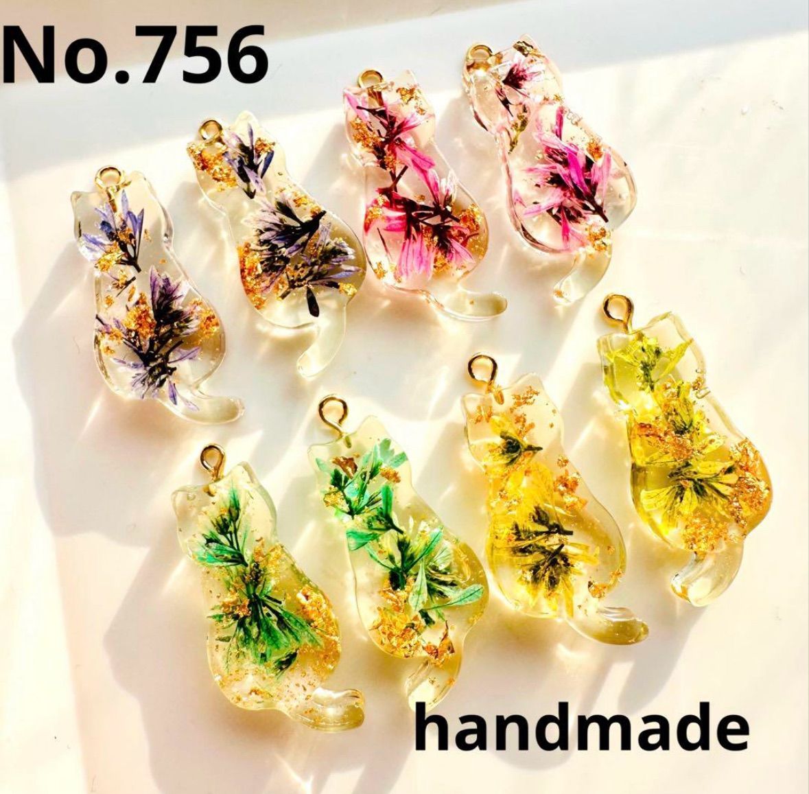 756 ハンドメイドパーツ オリジナルチャーム ねこパーツ 押し花 