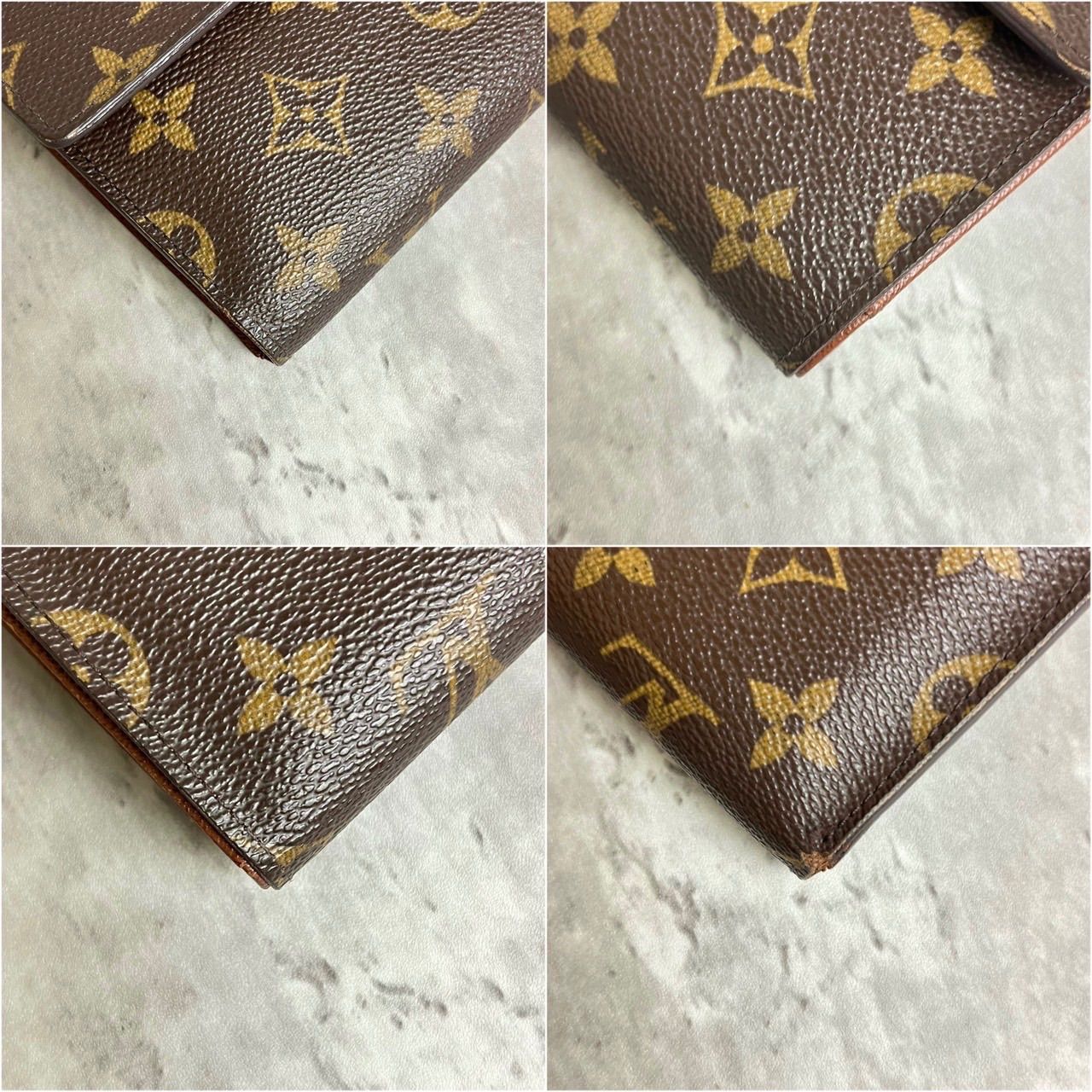 ✨良品✨ LOUISVUITTON ルイヴィトン 三つ折り財布 モノグラム ポルトトレゾール エテュイ パピエ 総柄 ゴールド金具 ロゴ型押し  シリアル ウォレット カードケース ウォレット パス付き PVCレザー レディース ブラウン 茶色 - メルカリ