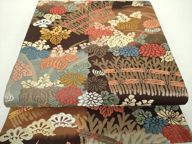 平和屋着物●六通柄袋帯 唐織 柴垣花文 金糸 正絹 DAAX4573ps