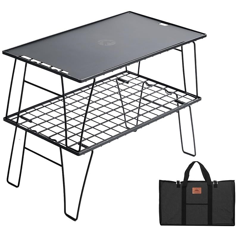 ♥品 キャンピングムーン CAMPING MOON フィールドメッシュラック キャンプ ラック ブラック 軽量 薄型 2点 アルミ天板 収納付き T-235-2TM 1