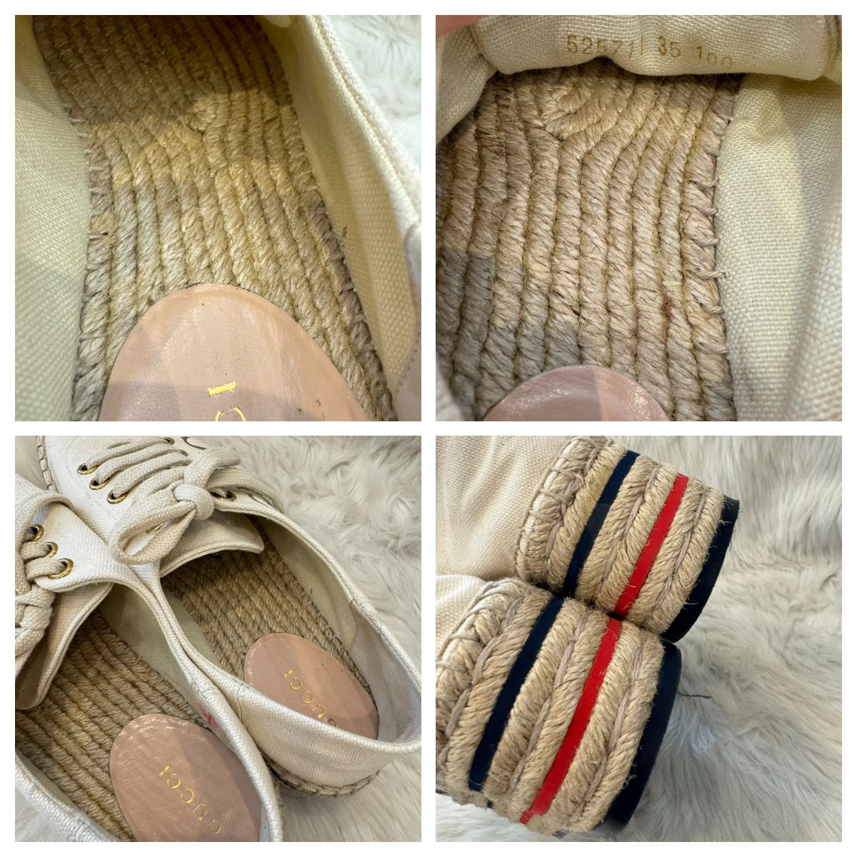 GUCCI （グッチ） ｴｽﾊﾟﾄﾞﾘｰﾕ ｽﾆｰｶｰ 靴 ﾚﾃﾞｨｰｽ Ivory ロゴプリント 厚底 