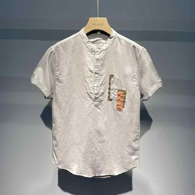 種類11：3XL/C：Tシャツ付き メンズ ファッション 服  オシャレ シンプル 大人 かっこいい 大きいサイズ ストリート 紳士服 夏 シンプル スタンドカラー 綿 リネン シャツ パッチワーク リネン 