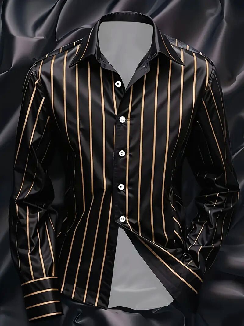 太めストライプ柄 ドレスシャツ 長袖シャツ 277 黒 シンプル Yシャツ 柄シャツ スーツ ホスト ヤクザ ヤンキー オラオラ系 悪羅悪羅 服 メンズ ファッション