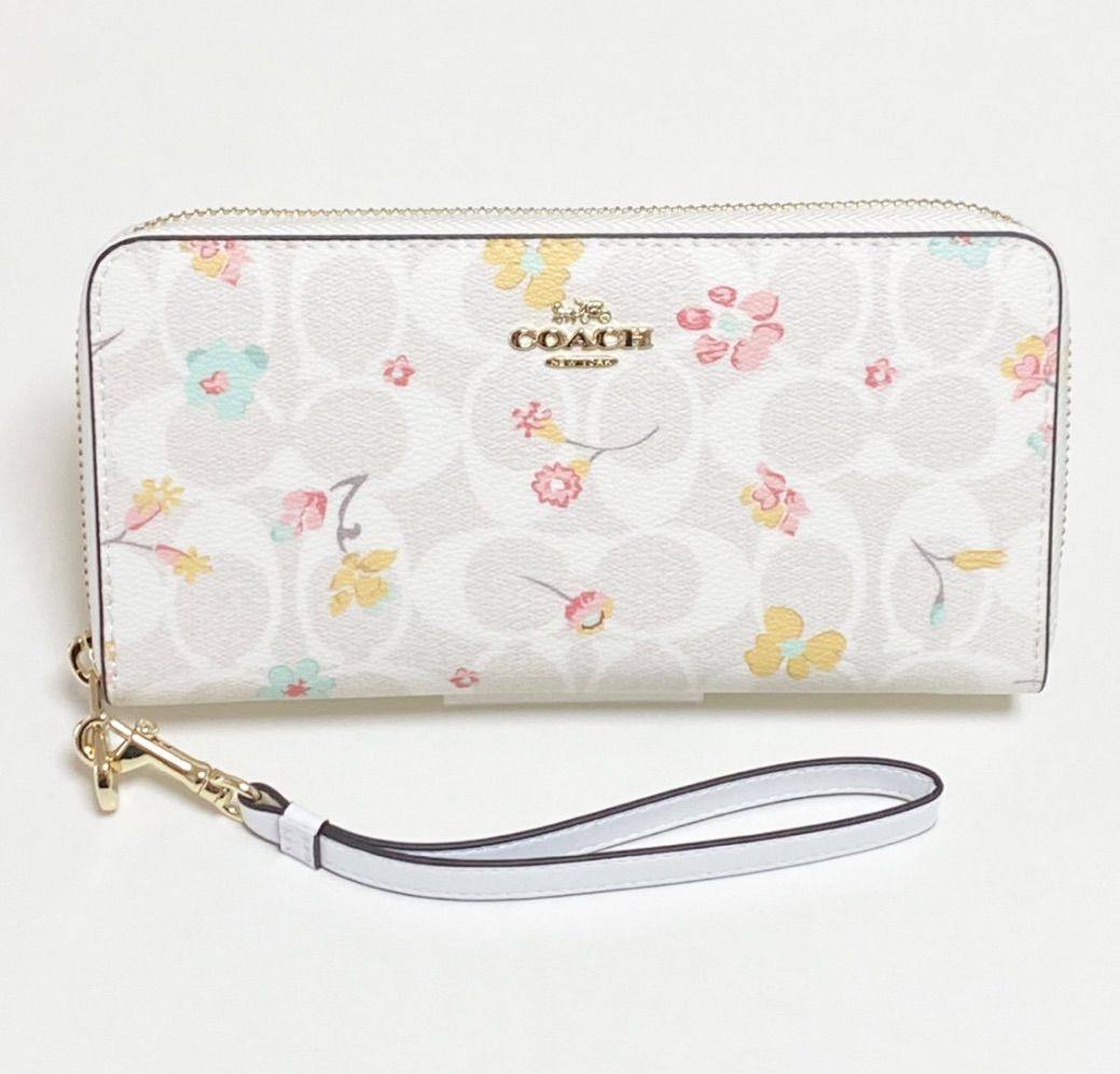 新品 COACH 長財布 フローラル プリント C8695 チョークマルチ - メルカリ