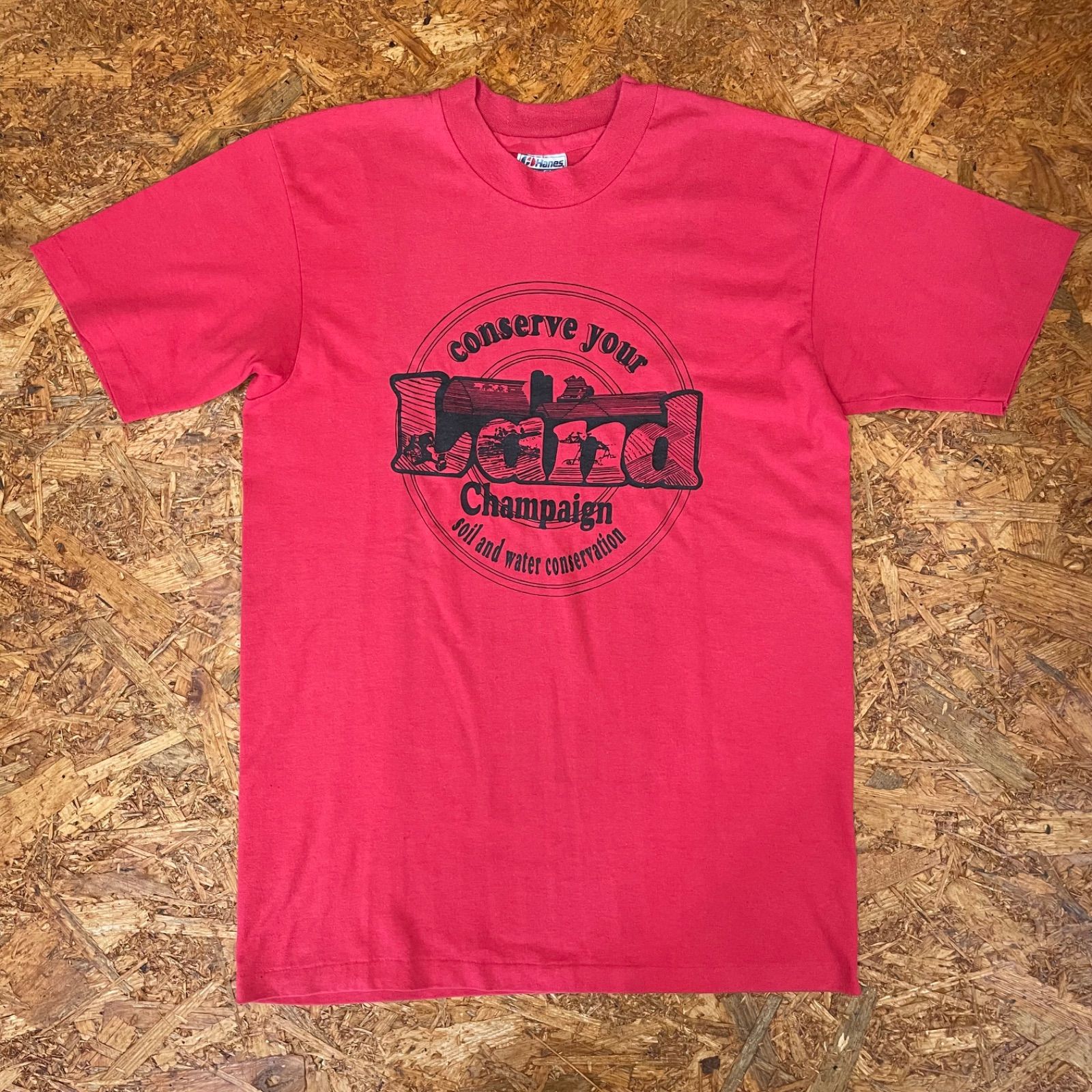 80s USA製 Hanes プリントTシャツ M レッド 80年代 半袖 ヘインズ 80 