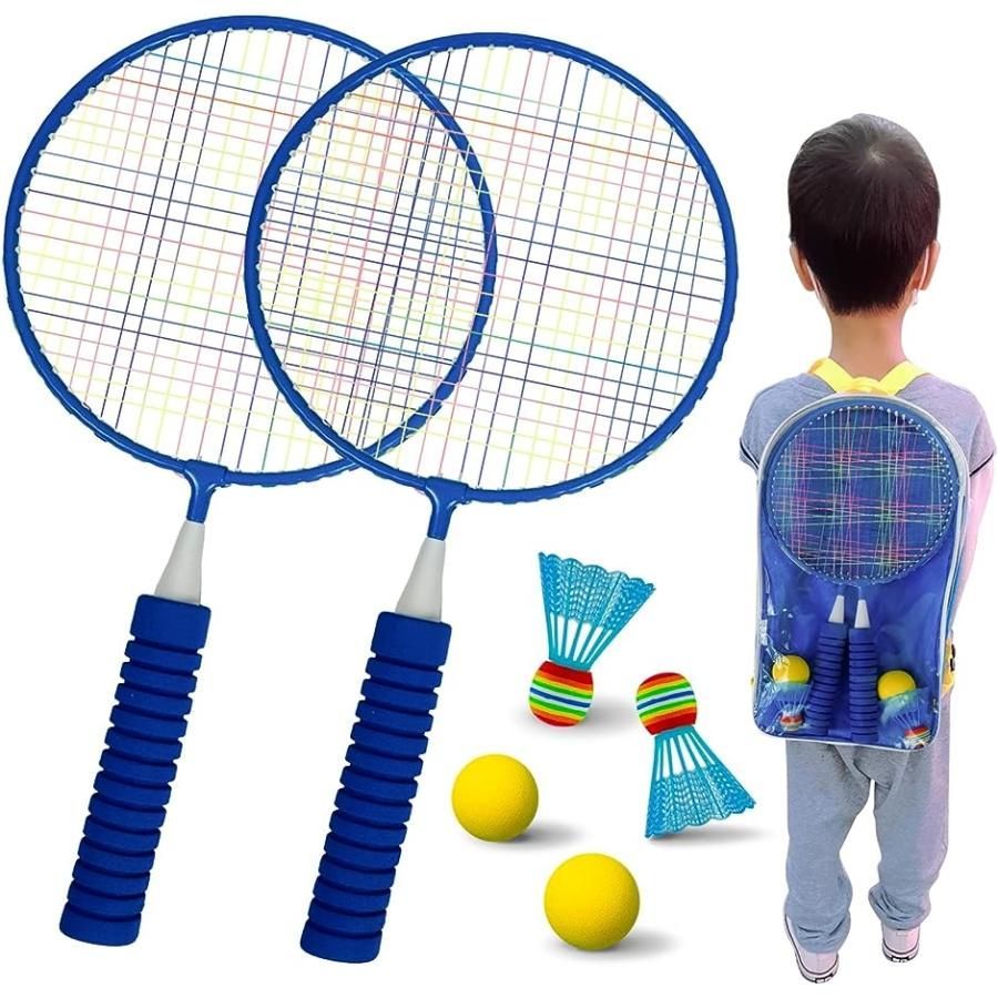 バドミントンラケット こども 親子 バトミントンセット 子供用( L-ラケットx2+シャトルx2+EVA素材の， ワンサイズ)