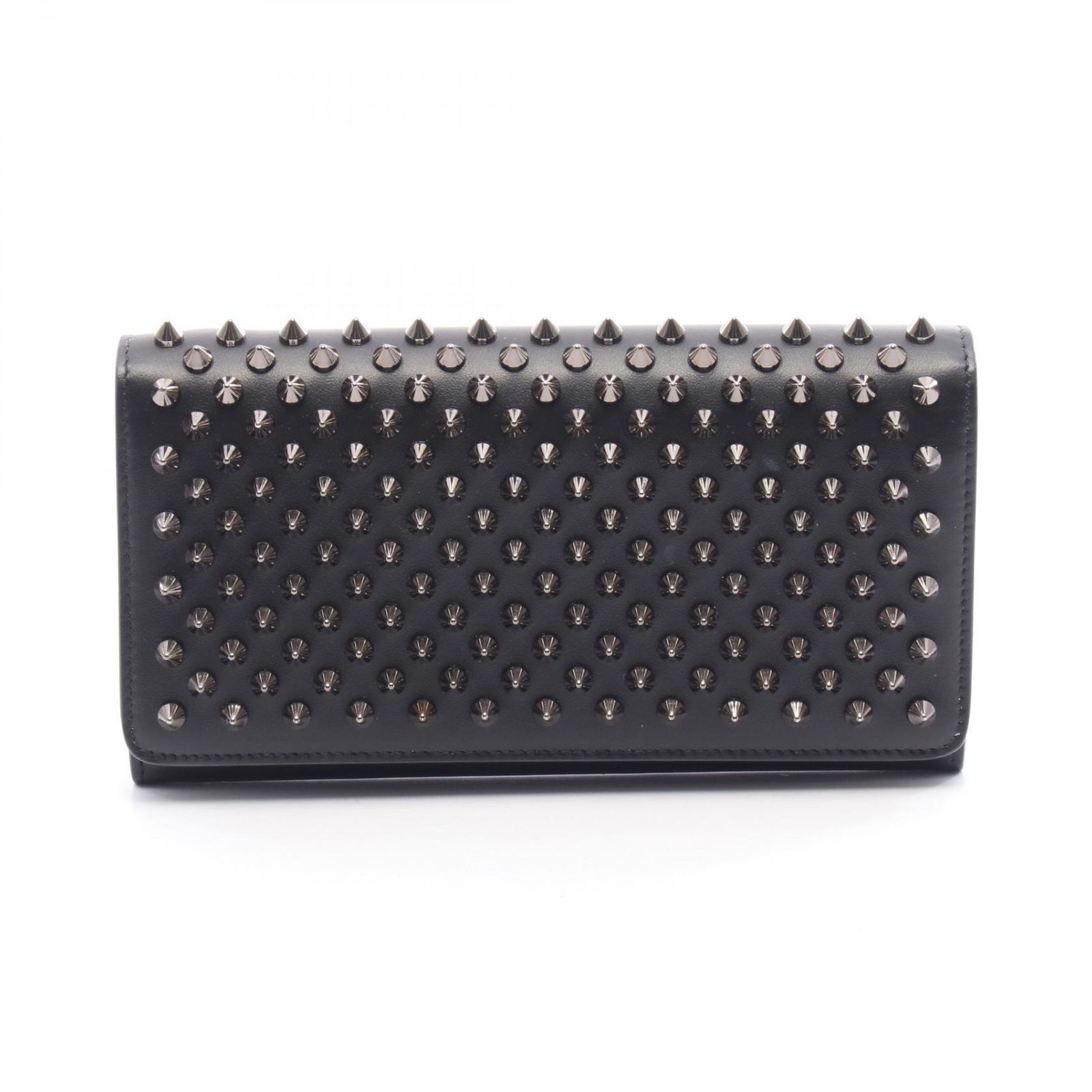 クリスチャンルブタン Christian Louboutin 二つ折り長財布 MACARON WALLET 1175077 ブラック レザー マカロン ウォレット スパイクスタッズ 二つ折り長財布 レディース