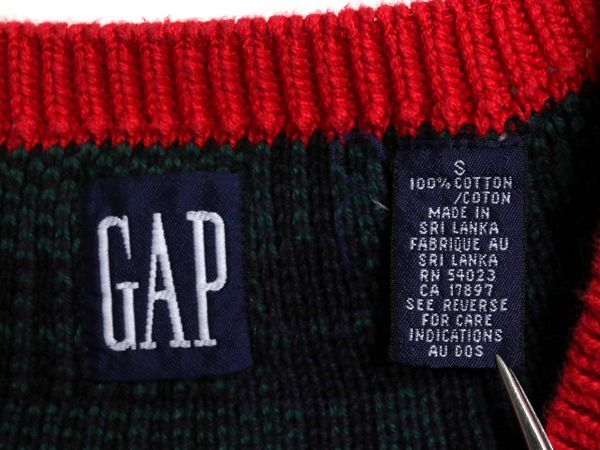 OLD GAP Vネックウールニットベスト 90s チェック柄 オールドギャップ 90s OLD GAP Black Watch V-Neck Cotton Knit Vest 紺緑 L