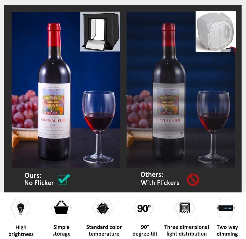 Box 折りたたみ Light 簡易 撮影ブース 写真スタジオ 60cm 調光 な120個のLEDライト 6色背景 撮影ボックス 大型商品撮影用キット DUCLUS