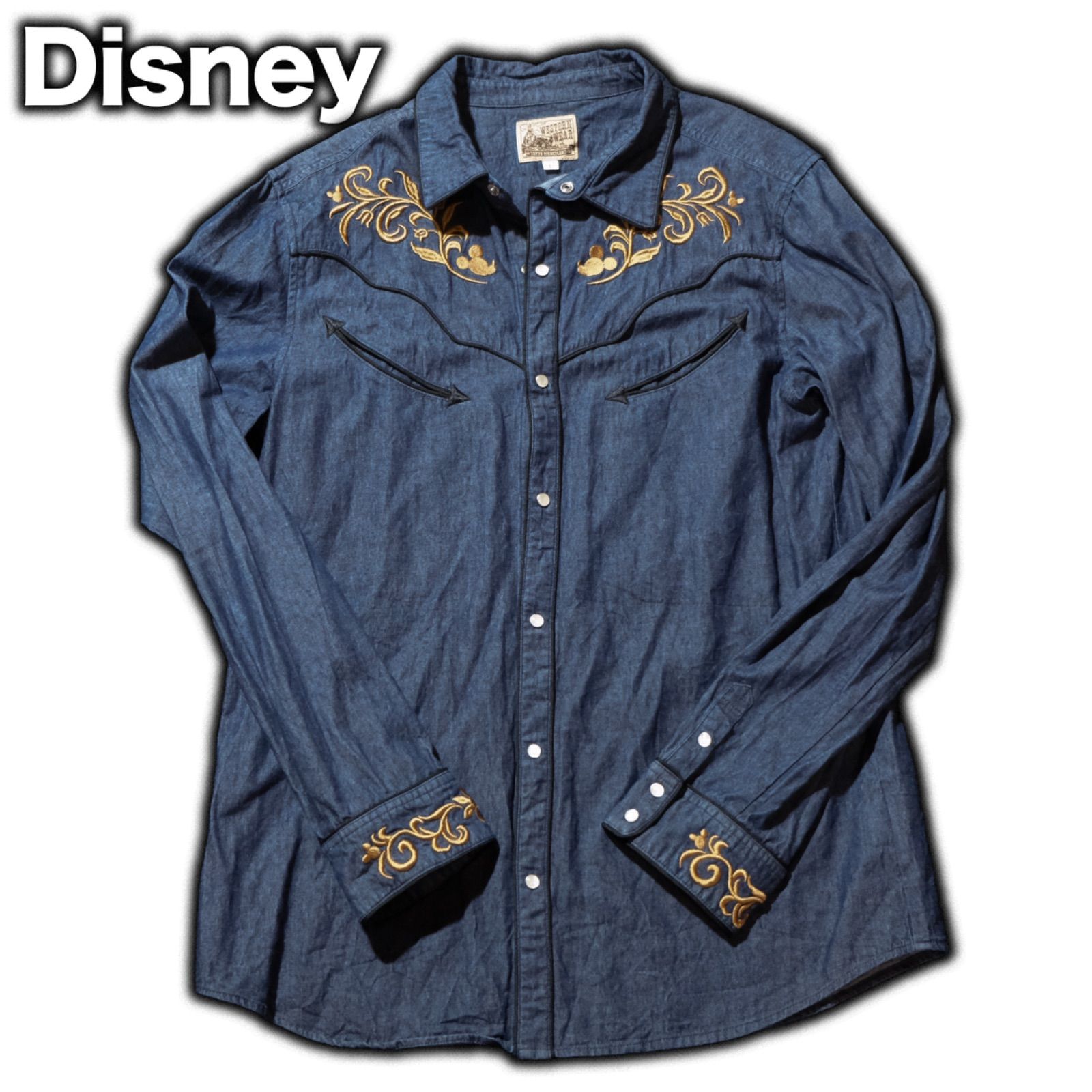 DIsney WESTERN WEAR 刺繍入りデニムウエスタンシャツ Lサイズ