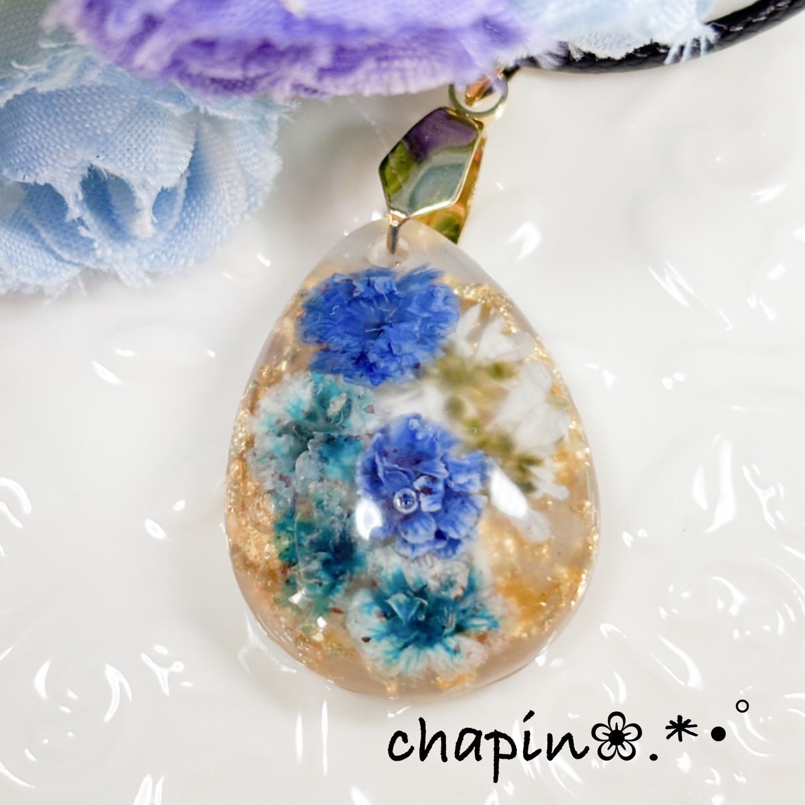 ぽん子　レジンネックレスNo.0512 b12 ) レジン ネックレス ボタニカル ハンドメイド くすみ