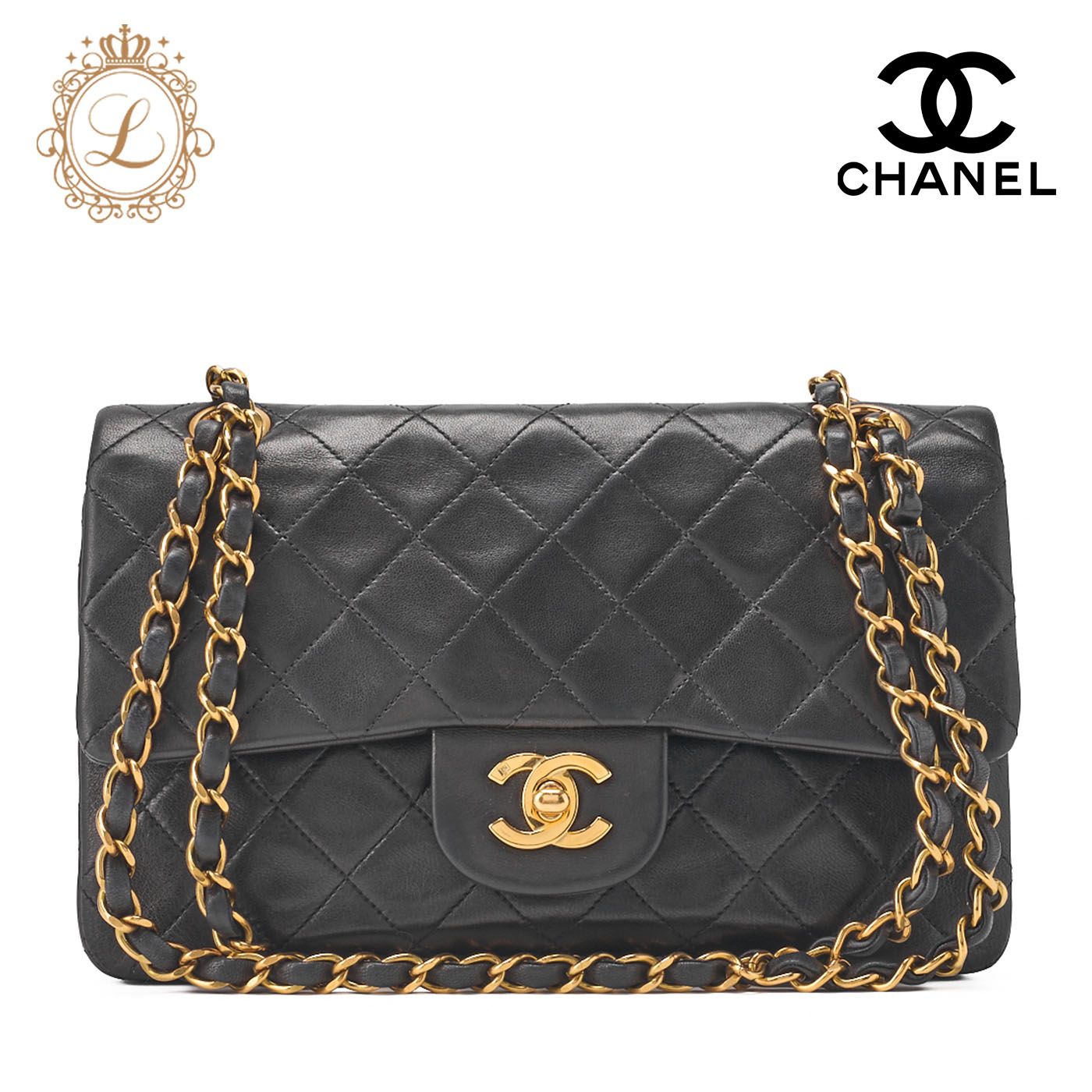 CHANEL シャネル チェーンショルダーバッグ マトラッセ ダブルフラップ 23cm ラムスキン 黒 ゴールド金具 レディース バッグ レディース