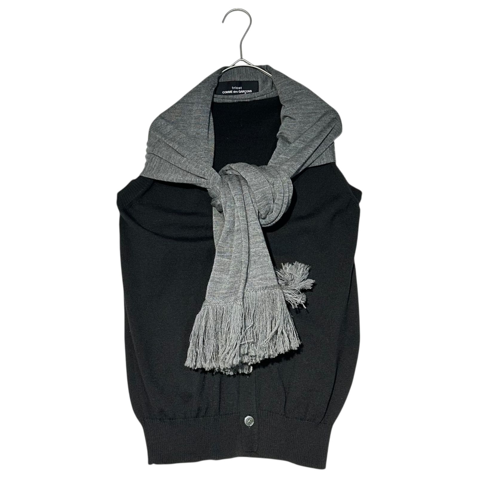 tricot COMME des GARCONS トリココムデギャルソン 11AW Scarf-Docked Layered Knit Vest マフラー ドッキング レイヤード ニット ベスト TH-N004 表記無 M程度 ブラック×グレー