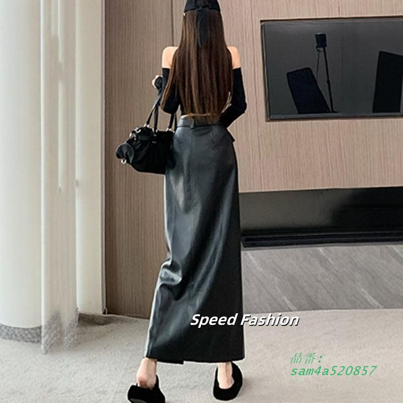 ファスナーフェイクレザースカート