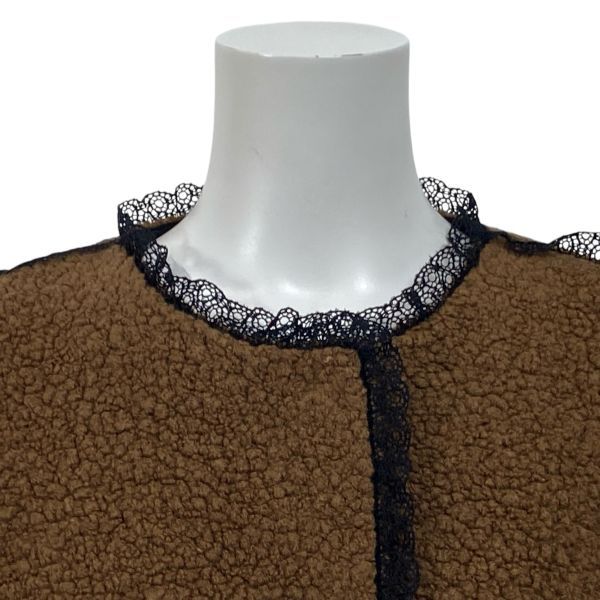 ◆ シズカコムロ 4298SHIZUKA KOMURO ボアジャケット テディジャケット レース ブラウン 毛混 40 L 11号 レディース S5W122