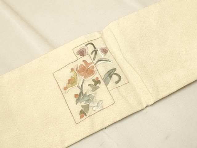 平和屋着物○九寸名古屋帯 総刺繍 綴れ 草花文 正絹 逸品 CAAR1353hy