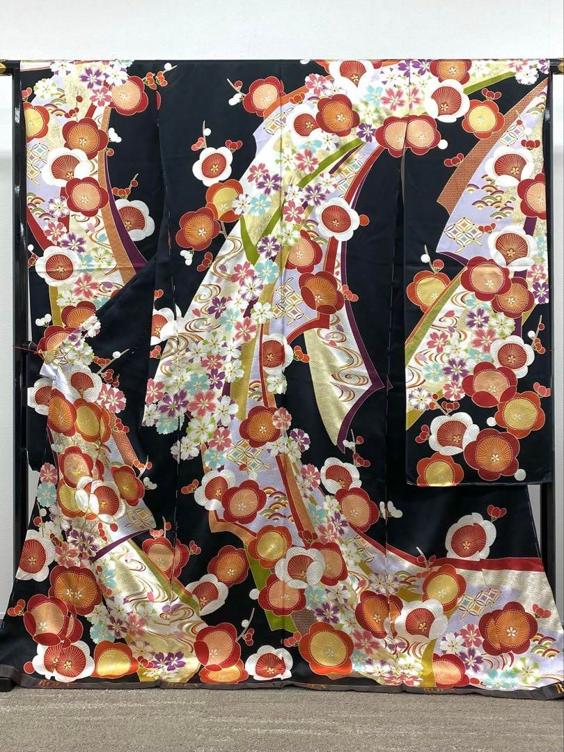 振袖 仮絵羽 ROLA 刺繍 金駒 金彩 紋意匠 正絹 未仕立て品 八掛付き 