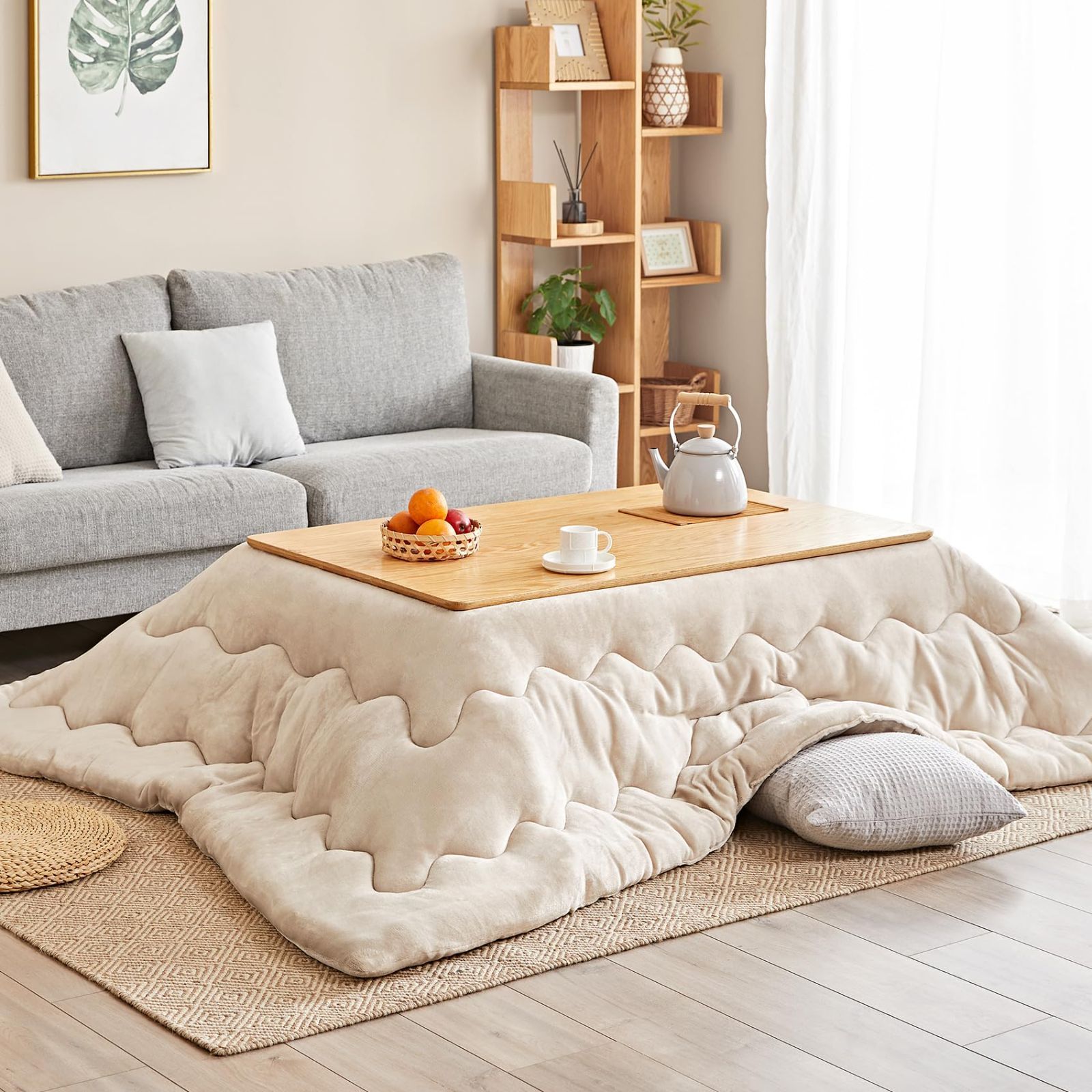 こたつ掛け布団 フィットキルト 中綿1.8kg リバーシブル フランネル 両面使える 単品185×235cm 保温性 丸洗いOK 長方形 静電気防止 こたつ布団 毛抜けない Hansleep (185x235ベージュ)