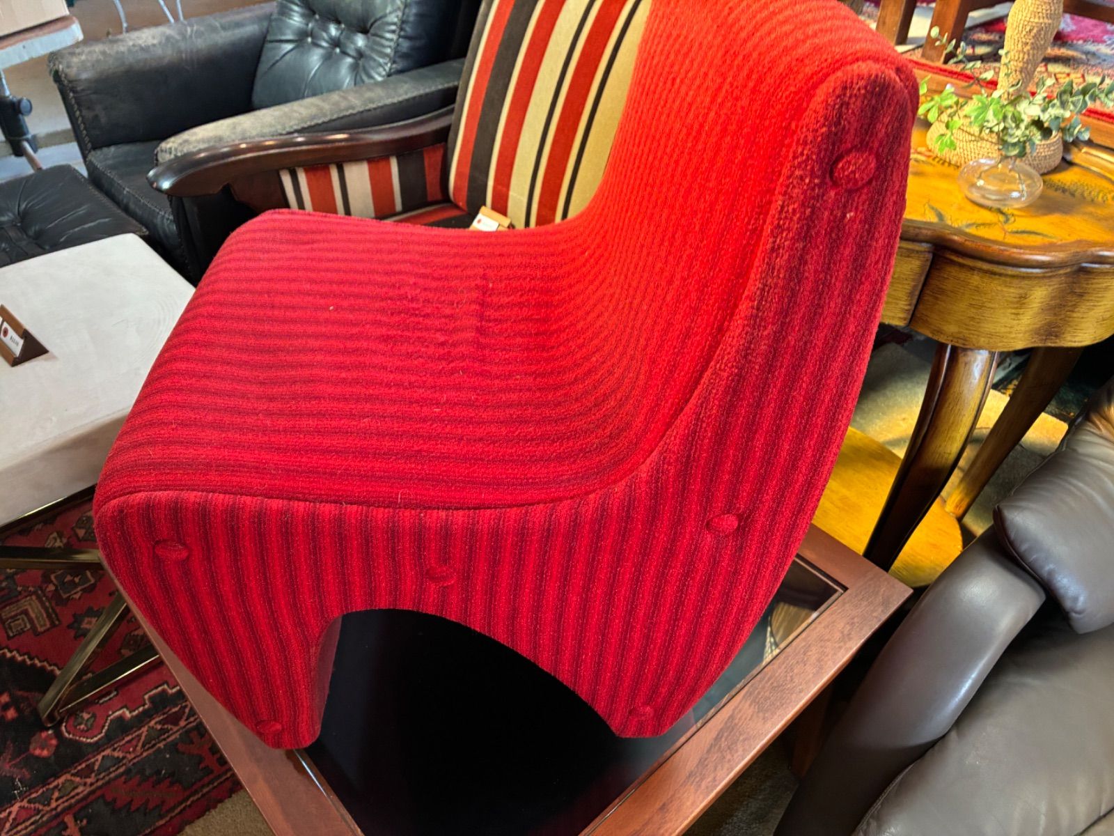 美品】クラシックロココ調 猫脚チェア 赤ベルベット 1人掛けソファ