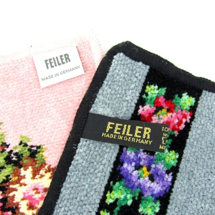 フェイラー ハンドタオル 2点セット シェニール織 花柄 ブランド ハンカチ まとめて レディース FEILER 【中古】