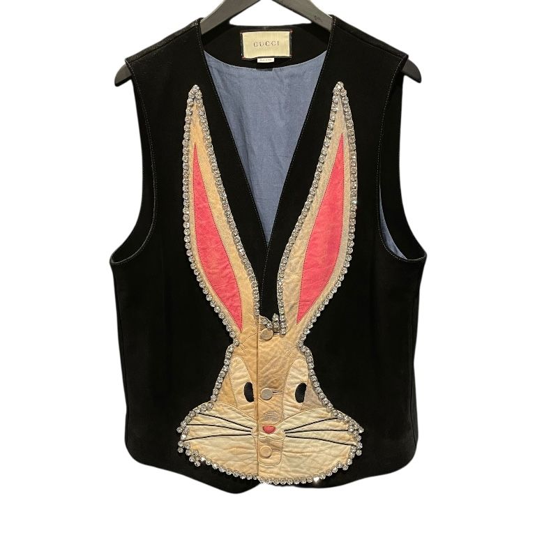 グッチ GUCCI x Bugs Bunny ストーン装飾ヌバックレザーベスト 511929 ブラック レザー メンズ ベスト