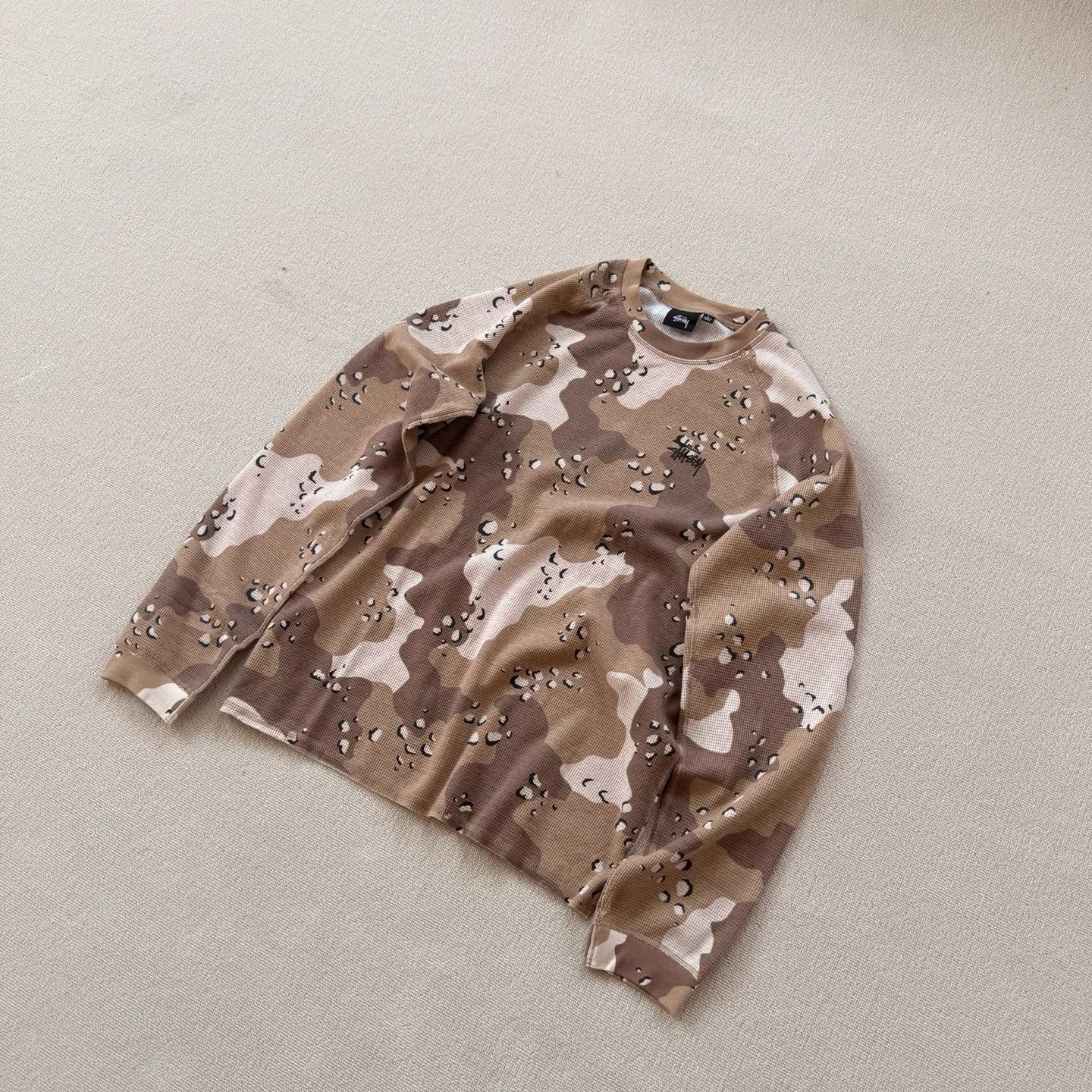 ラグランサーマルLSクルー ロゴデザイン入りラグランスリーブワッフル長袖Tシャツ