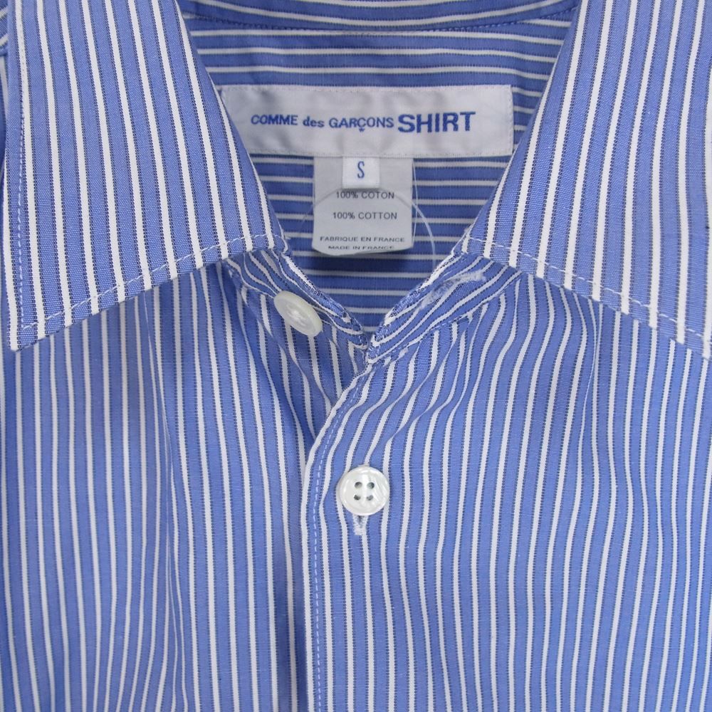 COMME des GARCONS コムデギャルソン 22SS FI-B036 SHIRT フランス製 オーバーサイズ レギュラーカラー コットン  ストライプ 半袖 シャツ ブルー系 S【中古】 - メルカリ