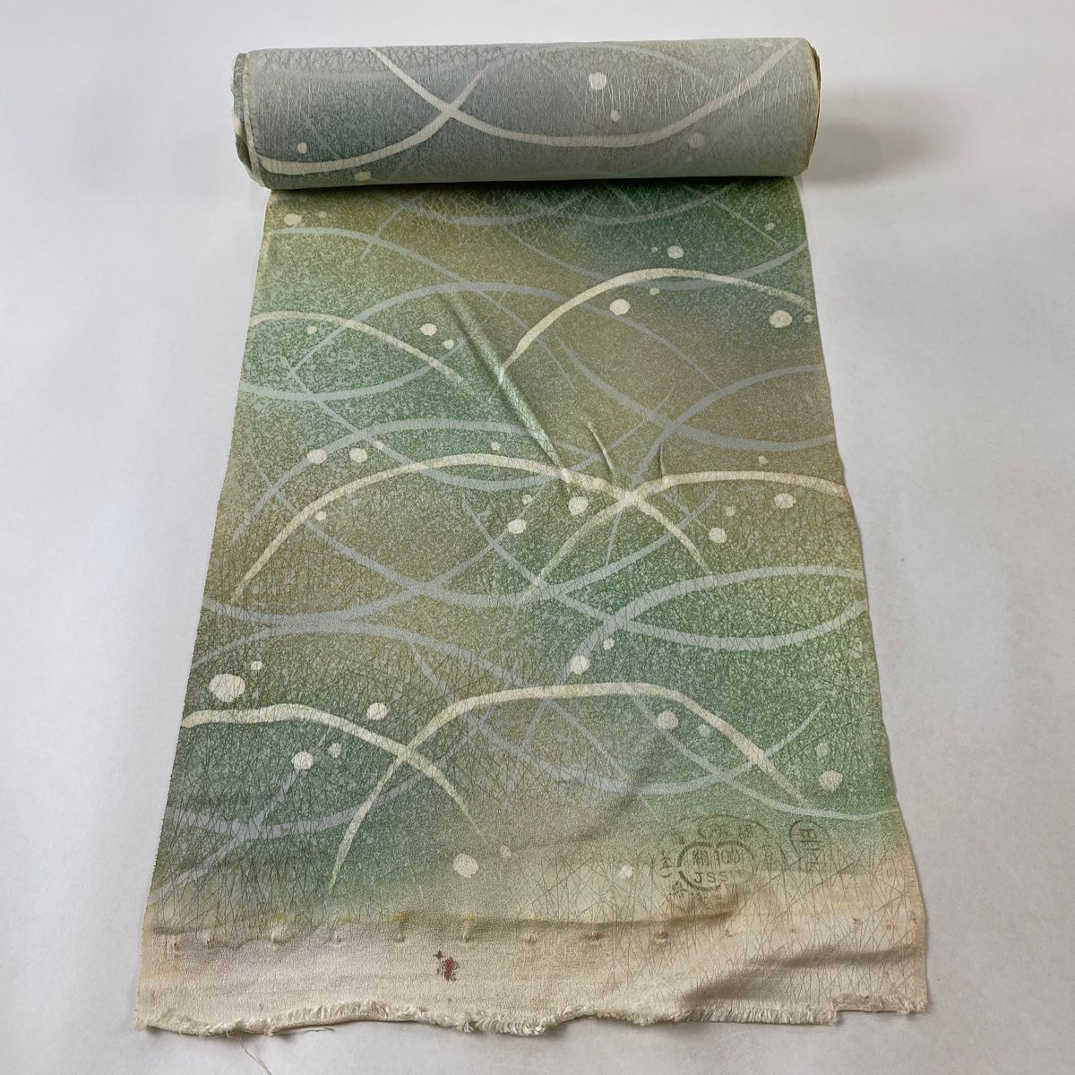 反物 秀品 小紋 露芝 ぼかし 薄緑 正絹