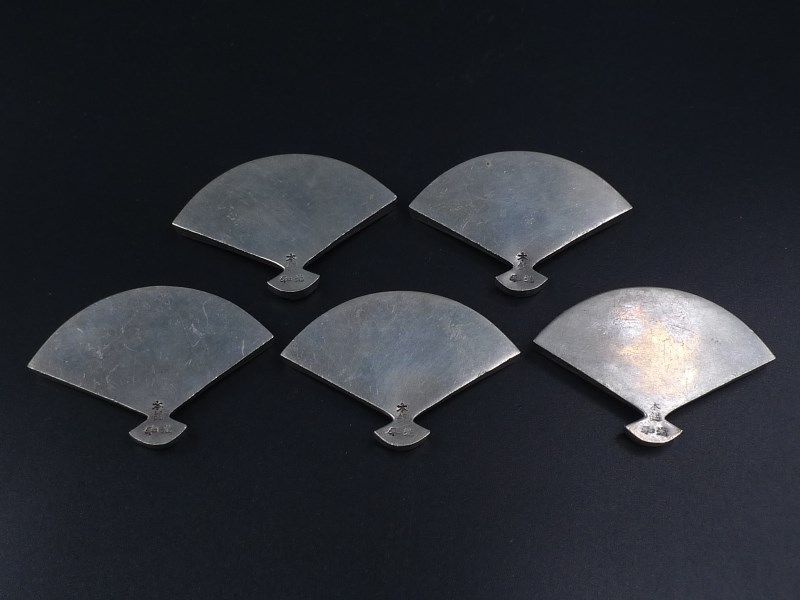 昭和レトロ 希少 和光 扇子形 鶴彫刻 錫製箸置 本錫 刻印有 箸置き5客