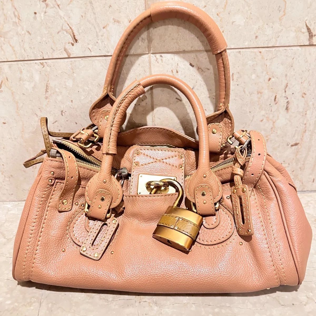 【クロエ】パディントン キャメル 南京錠付き 美品】 Chloe クロエ パディントン バンドバッグ 鍵 南京錠 ブラウン