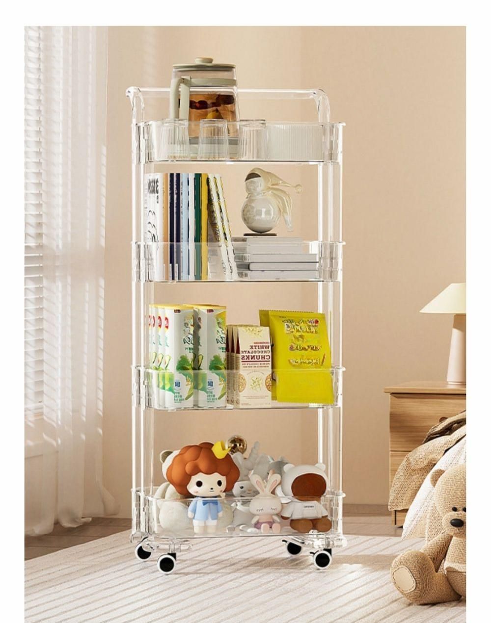 ワゴン クリア 透明 クリアラック キャスター付き キッチンワゴン 収納ラック 取っ手付き 3段 4段 インテリア 子供部屋 子供部屋収納 おも