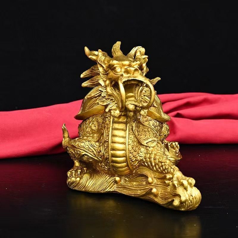 龍亀 龍 ドラゴン 亀 置物 オブジェ 金色 ゴールド 銅製 運気