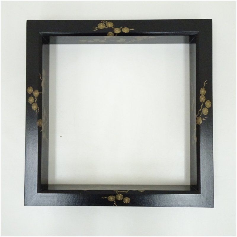 塗師 岡本陽斎造 枝唐松蒔絵黒一閑炉縁（共箱） 茶道具 茶道