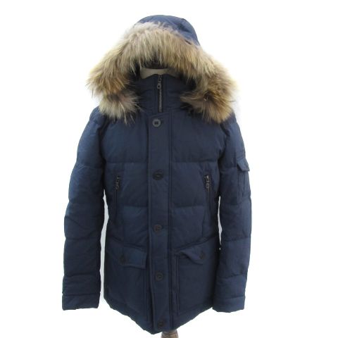 ニコルクラブフォーメン NICOLE CLUB FOR MEN ダウンジャケット ミドル丈 スタンドカラー フード付き 2way 48 L 紺 ネイビー /YS1