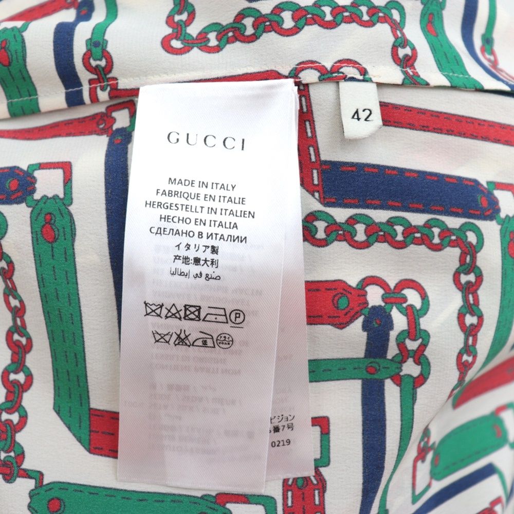 ［美品］GUCCI シルク チェーン柄 シャツ 42 美品］GUCCI シルク チェーン柄 シャツ 42