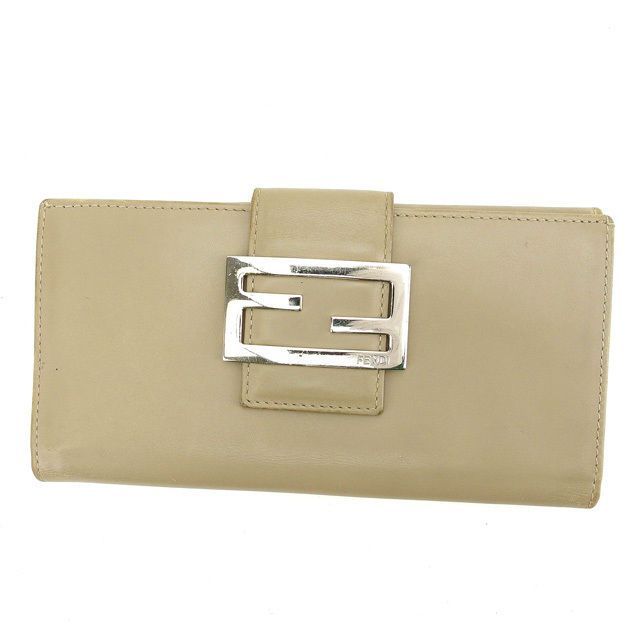 フェンディ 長財布 Wホック FFプレート ベージュグレー×シルバー FENDI 長サイフ サイフ 収納 財布 ユニセックス 小物  D1477