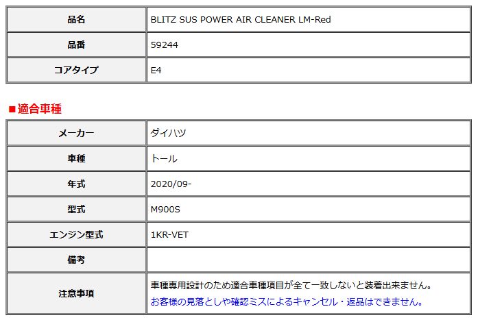 BLITZ ブリッツ コアタイプ サスパワー エアクリーナー LM-Red トール M900S 2020 09- 59244