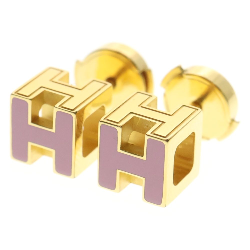 HERMES エルメス カージュドアッシュ Hキューブ ピアス イヤーアクセサリー ピンク×GP ゴールド