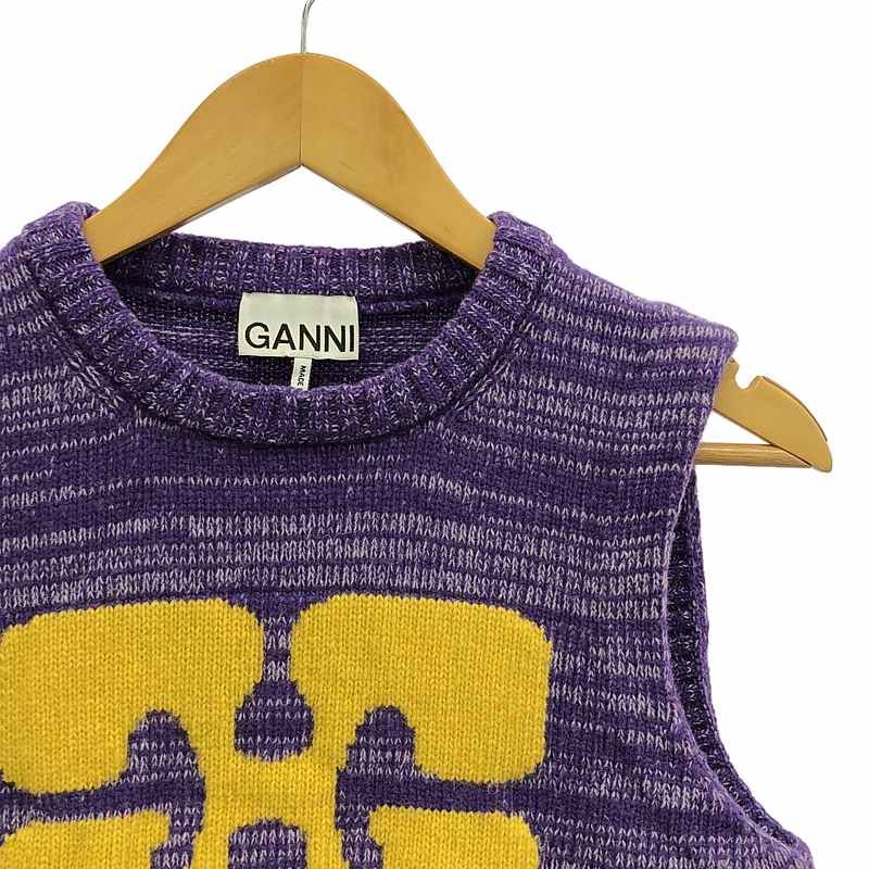 Ganni | ガニー | Graphic Cropped Vest グラフィック クロップド ベスト | S | パープル | イエロー | レディース