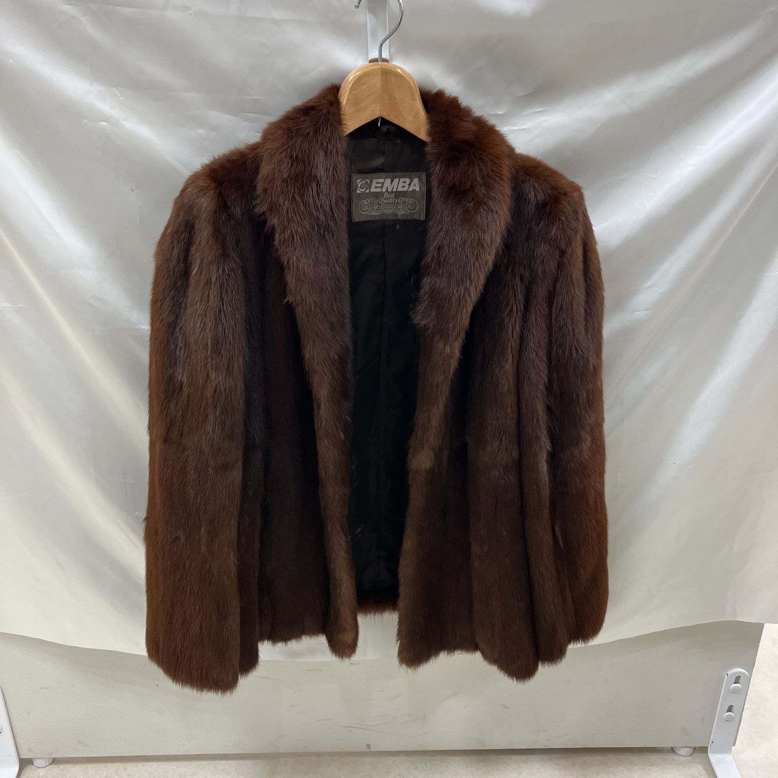 EMBA 毛皮 ロングコート サイズ11 USED品 EMBA】毛皮コートロング丈裏地総柄サイズ11L黒