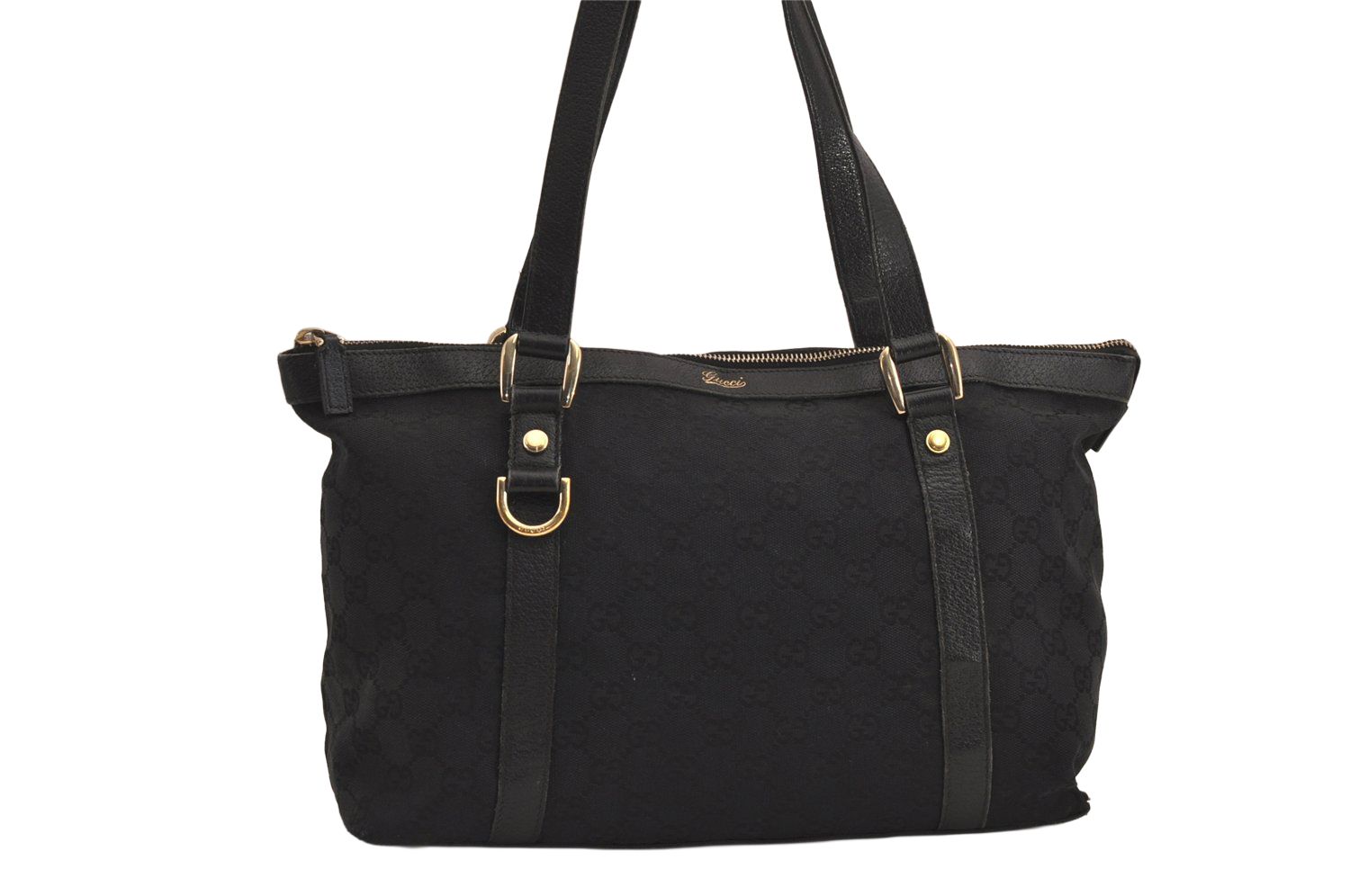 GUCCI グッチ アビー ショルダートートバッグ GGキャンバス レザー 141470 ブラック 6248M