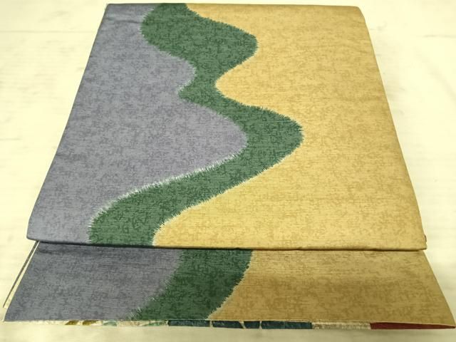 平和屋着物◎全通柄袋帯 ふくれ織 葡萄蔦の葉文 正絹 逸品