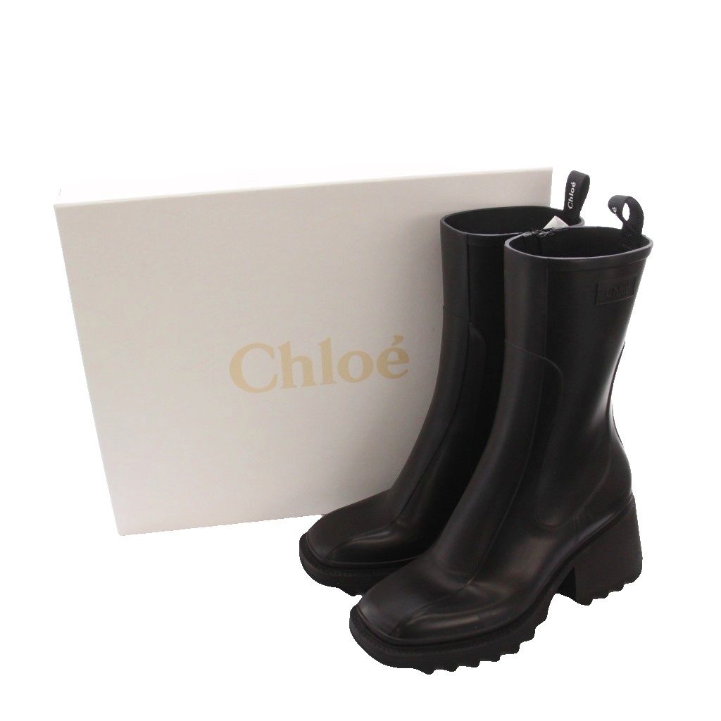 クロエ CHLOE betty ベティ レインブーツ 防水 長靴 39 黒 /YM