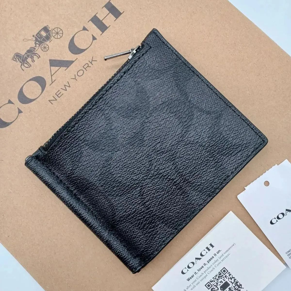 新品 COACH マネークリップ ジップ 折り財布 メンズ商品 送料込み 