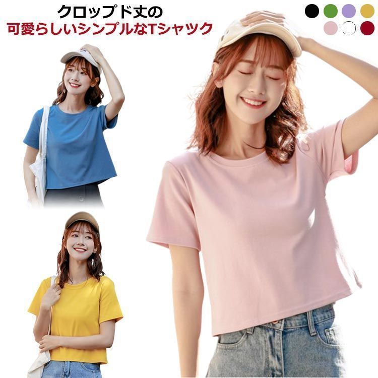 送料無料 クロップド Tシャツ 半袖 レディース 綿混 半袖Tシャツ ショート丈 へそ出し トップス カットソー クロップド丈 シンプル カジュアル 春 夏 きれいめ ヘルシー 肌見せ クロップド丈 lan6729